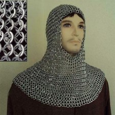 Medieval Coif Aluminium Chain Mail Armour Flat Riveted Chainmail Hood LARP