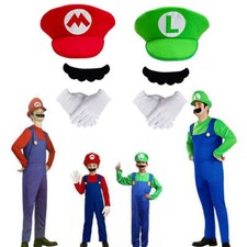 Hat Super Mario Luigi Bros Cosplay Party Glove Mustache Set Costume Book Week uk