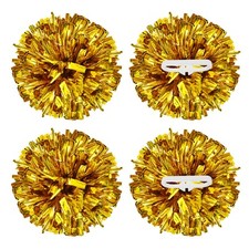 4Pcs 12 inch Metallic Cheerleading Pom Poms with Handle Rings, Gold