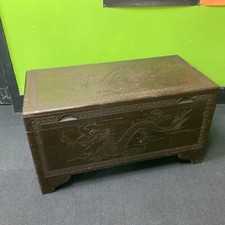 Vintage Antique Carved Camphor Wood Chest Dragon Design