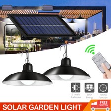 2 Heads LED Solar Powered Pendant Hanging Light Lamp Garden Yard Shed Lighting