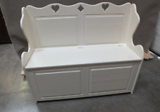 4FT PAINTED MONKS BENCH- HEART & DIAMOND DESIGN-SEAT STORAGE- F&B ALL WHITE