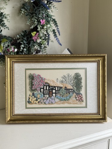 Vintage framed crewelwork - framed,