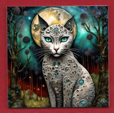 Stone Cat with Moon decorative