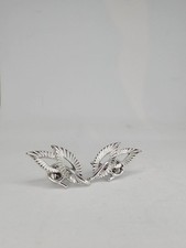Signed Coro Silver-tone Leaf Earrings, Clip On, Vintage, Mid-century 