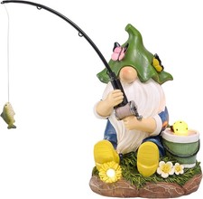 TERESA'S COLLECTIONS Garden Ornaments Outdoor, Lovely Fishing Gnomes with Flowe