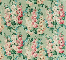 SANDERSON CURTAIN FABRIC DESIGN Hollyhocks 3 METRES SAGE/ROSE LINEN BLEND