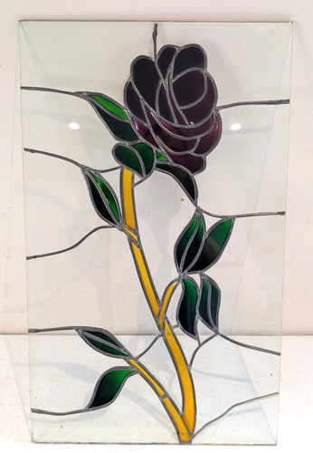 Vintage stained glass rose - glass,