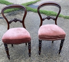 Pair 2 Antique Balloon Back mahogany Chairs Dining Bedroom Hall Seats Victorian