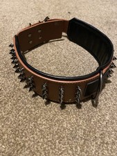 Heavy Duty Brown Dog Collar Studded Design with American Bulldog Head Motif