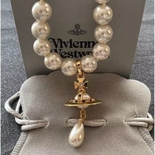 Vivienne Westwood Orb Necklace Choker White 1 Row Drop Pearl 3DGold p2691