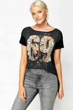 PUNKY FISH BLACK STUDDED TIGER PRINT TOP