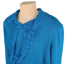 Zuza Bart Womens Blue Long Sleeve Lagenlook Asymmetric Linen Sweater Size S/M