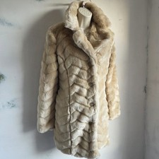 Quiz Vintage Fever Faux Fur Coat Size 10 Cream Chevron Zigzag AW12