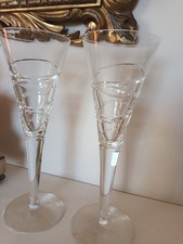 2 x Stuart Crystal Jasper Conran Aura champagne flutes glasses 10" tall
