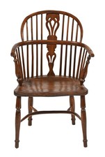 An 18thC Yew Wood Windsor Chair, Elm Seat & Crinoline Stretcher Base 