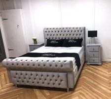 Plush Velvet Sleigh Bed