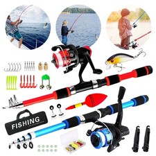 Fishing Pole Set Telescopic Tackle Rods Reel Hooks Starter Complete Kit For Kid