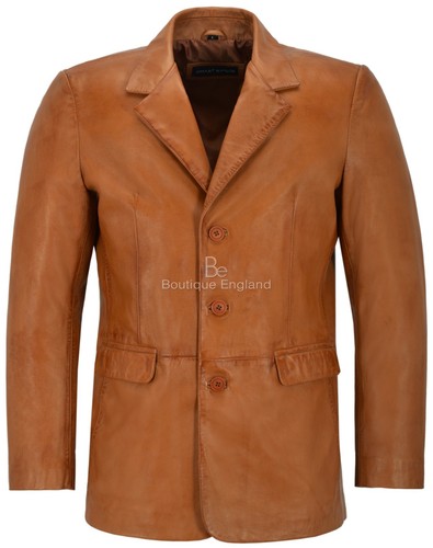 Men leather blazer tan - blazer,