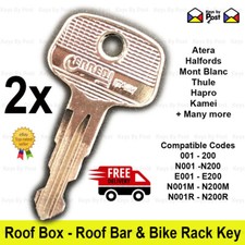 2 x Thule Roof Box, Roof Bar, Roof Rack Keys to Code (N001 to N200) Cycle Rack