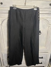 Talbots 100% Linen Black Side Button Detail Wide Leg Flowy Dress Pants Lagenlook