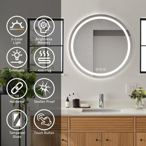 Round bathroom mirror with led - round,