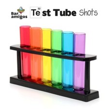 Test Tube Shooters Set of 6 with Stand Colourful Plastic Shot Glasses Neon 50ml