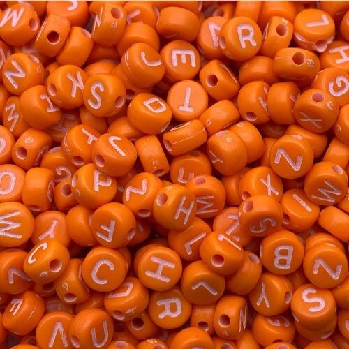 100 pcs 7mm orange - orange, alphabet
