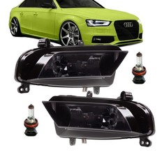 Set of H8 fog lights clear glass smoke fits A4 B8 facelift year 2011-2015