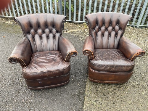 Pair leather vintage - leather, armchair