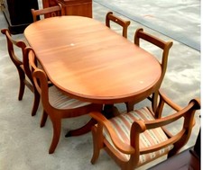 YEW WOOD CAXTON EXTENDING TWIN PEDESTAL DINING TABLE+6chairs-FREEdlvry