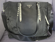 Prada Black Studded Nylon Tote