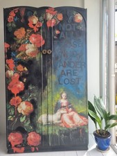 Painted Wardrobe Upcycled Black Funky Floral Lord Of The Rings Decoupage Blue