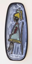 Rare 1960's  Sgraffito "Girl on Chair" by Eric Leaper, Newlyn Pottery, Cornwall.