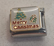 Merry Christmas  Italian Charm Link 9mm Fits All Italian Charms Bracelet Xmas