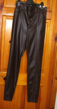 ZARA' BNWT BROWN FAUX LEATHER HIGH WAIST ANKLE ZIP LEGGINGS/TROUSERS SIZE S/8