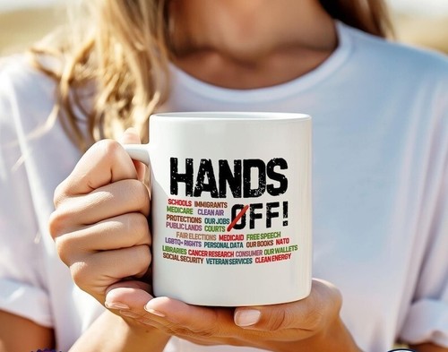 Hands off protest mug - hands,