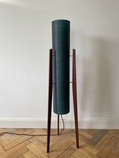 BLUE VINTAGE ROCKET LAMP TEAK SPUN FIBREGLASS SHADE 60s mid century mcm chic