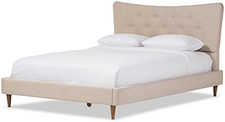 Beige Queen Platform Bed Frame