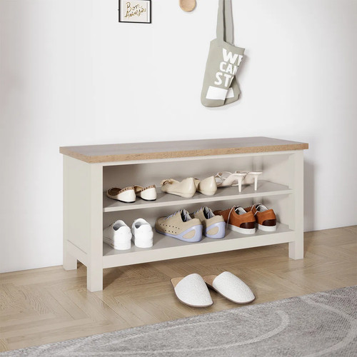 Large cream wooden shoe rack - wooden,