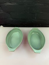 2 x Denby Regency Green 1st Quality Eared Oval Gratin Dishes 8.75" Wide Last Set
