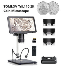 TOMLOV TriL110 10.1" 3 Lens 2K HDMI Digital Microscope 2500X FullCoin View Scope