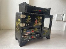 Antique 19thC Japanese Painted Jewellery Oriental Wood Meiji Cabinet Music Box