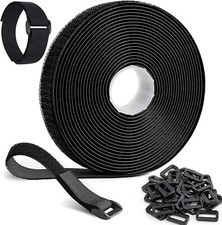 25mmx5m with 25pcs Plastic Buckle Hook & Loop Strap Roll Black & White