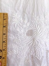 Antique Linen Tablecloth Whitework Embroidery 65x50 Drawn Work Floral Appenzell
