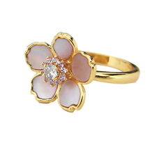 Beautiful Mother of Pearl Flower Ring Gift - Silver and Gold  - Sizes L N O