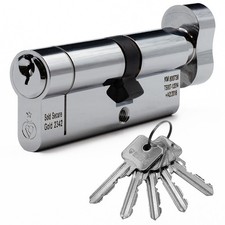 Euro Cylinder Door Lock Thumb Turn TS007 1 Star Anti-Snap Chrome 5 Keys