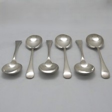 OLD ENGLISH Design Harrison Brothers Silver Service Cutlery Six Soup Spoons