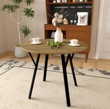 35.43" Round Kitchen Table for Small Spaces Modern 2-4 Person Dining Table Brown