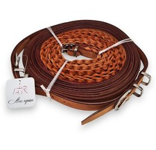 Oily Leather Horse Driving Cart Plaited Reins Cob Pony Shetland Mini Brown Color